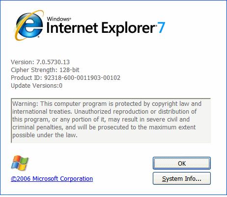 2. On the Internet Explorer toolbar, click the Help button and select About Internet Explorer. 3.