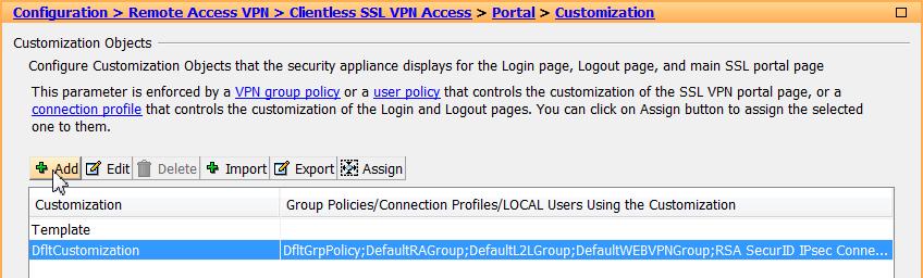 3. Browse to Configuration > Remote Access VPN > Clientless SSL VPN Access > Portal >