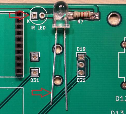 of the LED. Ensure that the flat edge lines up with the edge indicated on the silkscreen.