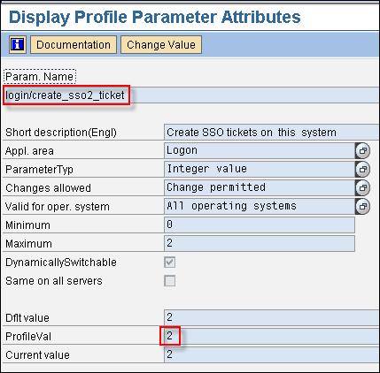 Figure 3 : Profile parameter to create logon ticket Note : The parameters change to default when the server is restarted 3.