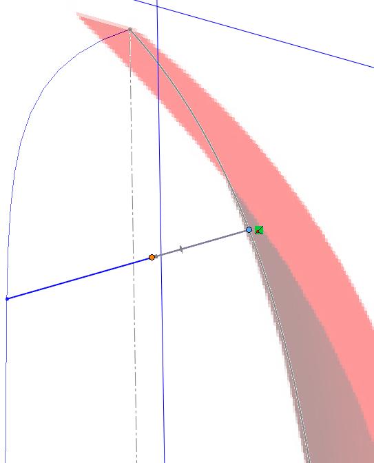 Add a perpendicular relation to the end of the spline Click at the cyan end point of the Spline as shown in the picture The arrow of the Spline appears in grey Click at the orange dot of the arrow as
