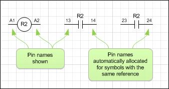 When symbols are dropped on a drawing, Electra automatically allocate the next available pin set to the symbol.
