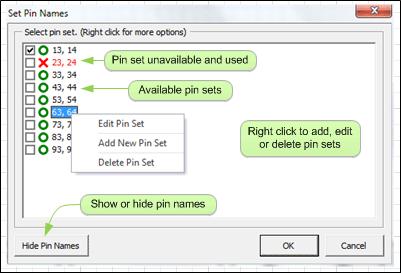 Users can right click on a symbol and select "Set Pin Names" to manually allocate another pin set, show or hide pin names or add and edit pin