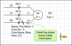 The Cable Tag shape is used on a drawing to automatically displays cable information for a wire.