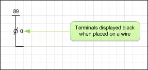 To place a terminal, drag a wire onto the drawing and then drop a terminal on the wire.