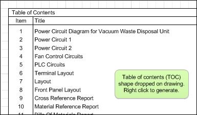 title block into drawing Insert Table of Contents (TOC) report from the Reports stencil into your drawing