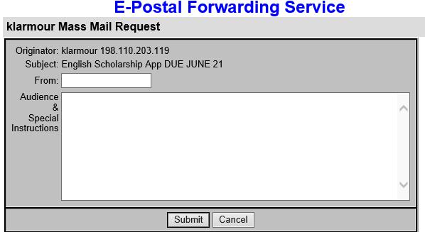 You will then be taken to a list of emails you have forwarded to E-Postal.