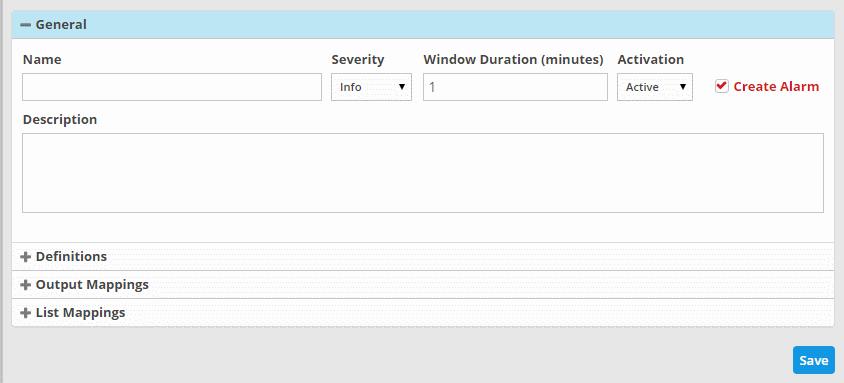 General - Allows you to specify the name and description for the rule, select the severity level, window duration for rule, to set rule active or inactive and set whether or not to create an Incident