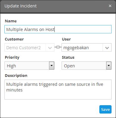 Edit the details like Name, priority, status as required. To reassign the incident select the new user to whom the incident has to be assigned, from the User drop-down.