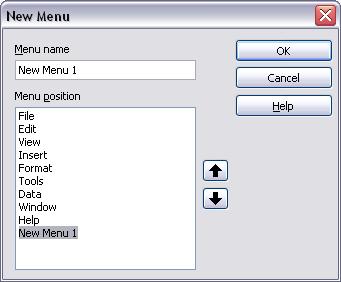 Creating a new menu In the Customize dialog, click New to display the dialog shown in Figure 18. 1) Type a name for your new menu in the Menu name box.