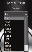 4.1 Quick Start for Analog Input Playback 8. Go to the Monitor / Cue Mix tab and select a pair of monitor speakers in the dropdown menu 9. Select the Analog Input in the Monitor source dropdown menu.