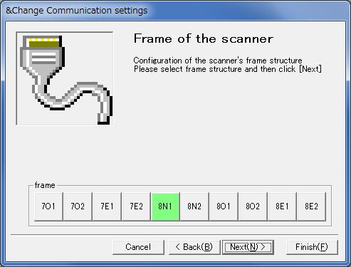 10 A message "Baud of the scanner" appears in the Change Communication settings Dialog Box. Click the Next Button.