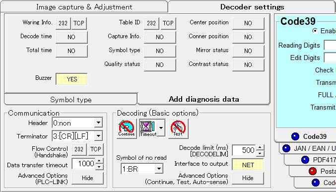 15 Select the Decoder settings Tab Page.
