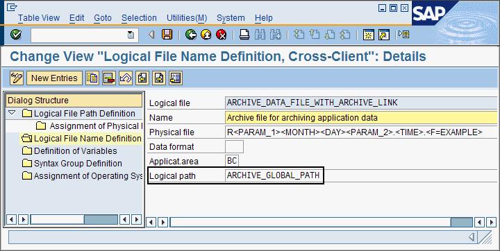 Check whether the Logical path field shows ARCHIVE_GLOBAL_PATH. Correct the path, if necessary. Figure 68 