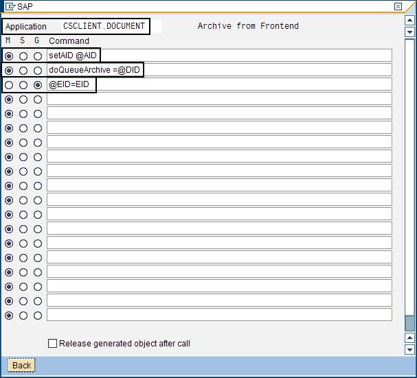 Figure 90 shows what the SAP window might look like after you completed step 7 on page 142. Figure 90. Information to be specified for the SAP ArchiveLink application for archiving documents 8.