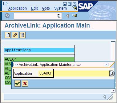 3. In the ArchiveLink: Application Maintenance window, type a name of your choice for the SAP ArchiveLink application.