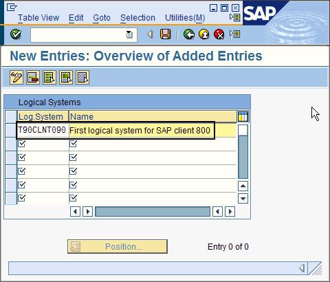 Figure 14. New Entries: Overview of Added Entries window containing a sample name for the logical system and a sample description d. Click the Save icon. e.