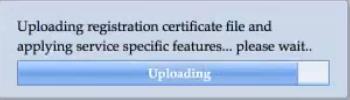 Click Next at the bottom of the screen to continue with registration. Wait while the wizard uploads the registration certificate file and applies service specific rules package and components.