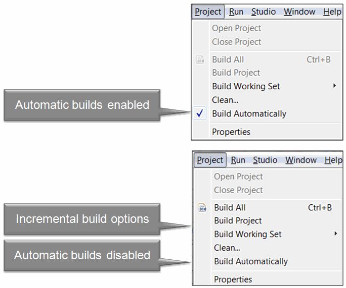 Working with Design Studio Builds Figure 5 1 Incremental Build Options About Clean Builds You run clean builds by selecting