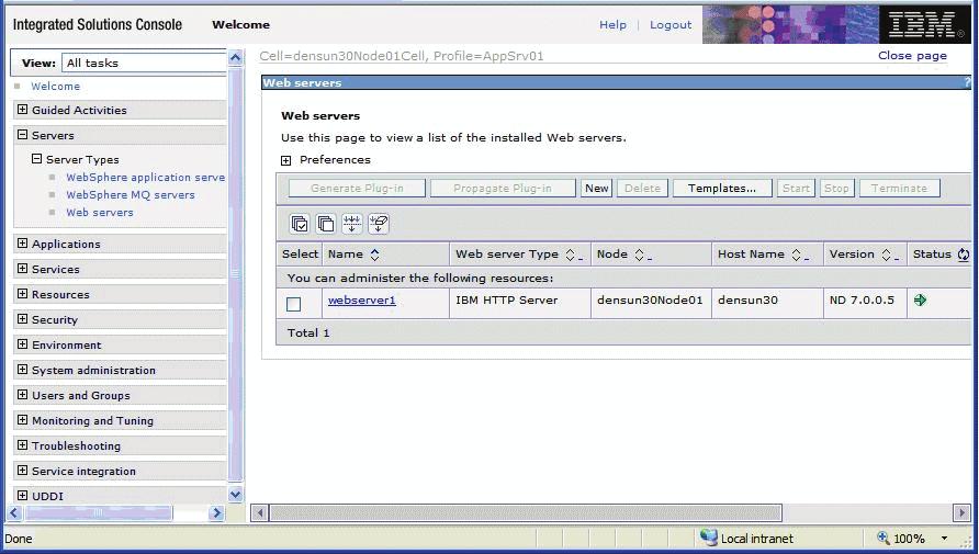 Generating and Propagating WebSphere Plug-ins (optional) 3. Click the check box next to the webserver definition for which you want to regenerate plug-ins. 4.