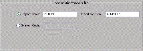 Generating Other Selected Objects 1. From the pull-down menu, select Generate > Reports. 2. Enter the name of a report, (for example, R0006P). 3. Click the Start button. 4.