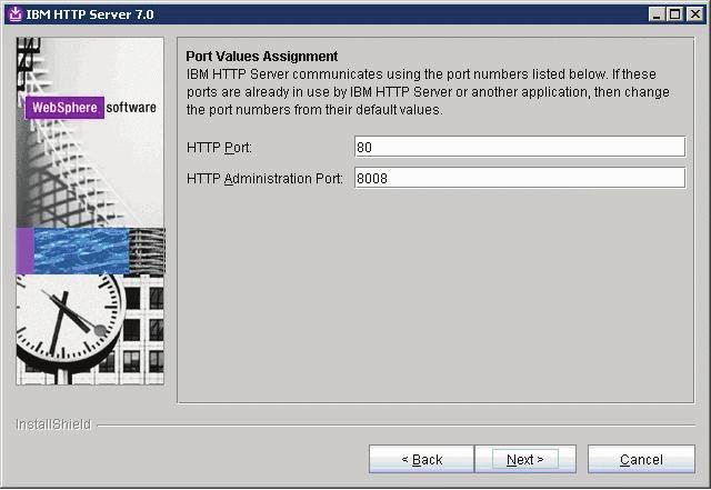 Installing the IBM HTTP Server 7.0 8. Click the Next button to continue. 9.