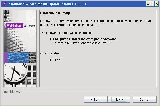 Installing the WebSphere Update Installer /u01/ibm/websphere/updateinstaller Note: To facilitate
