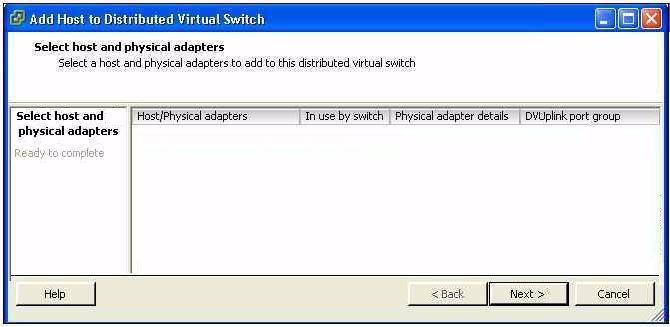 Figure 3-1 Host is Visible from the Distributed Virtual Switch If, instead, none of the added hosts and adapters are visible when you try to add a host to the distributed virtual switch, as shown in