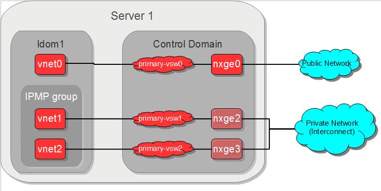 Figure 7: Networking within a physical server Network Interfaces and Host Names The configuration requires multiple host names and IP addresses.