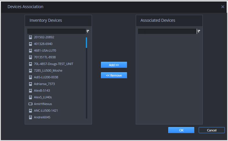 Managing LiveU Entities 4 Define Device Associations: Use this area to specify the LU devices to which the LU users in this group will