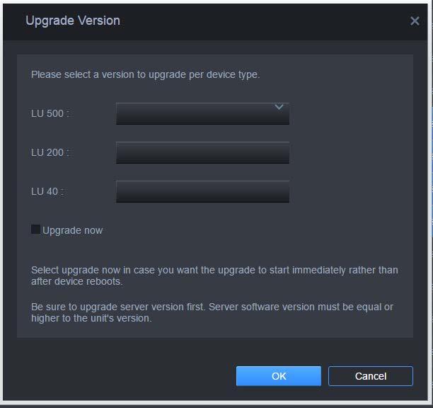 Managing Software Upgrades To upgrade the software version on a device: 1 In the MANAGE DEVICES tab, check the checkbox in the device row that you want to upgrade. 2 Click the button.