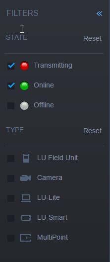 Using the UNIT LIST Filtering the UNIT LIST The UNIT LIST tab enables you to filter the list of displayed LU units by: Status: According to the status of the unit, which can be
