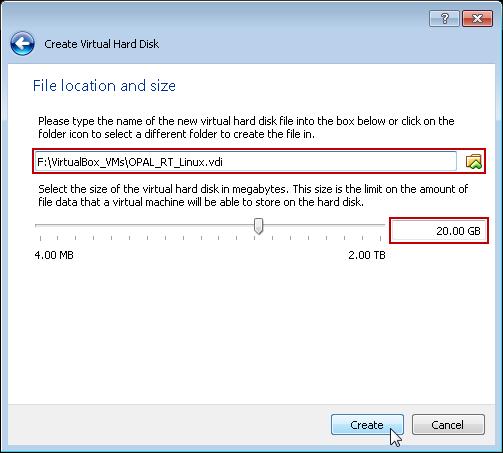 7. Select the folder where to store the virtual hard disk file.