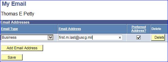 Set up Initial Email Address, Continued Procedure, continued 2 Enter your Email Address (if Business is not