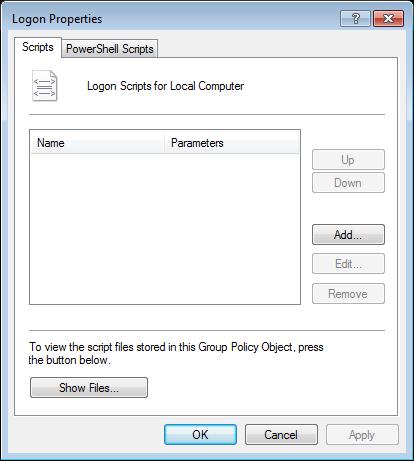 Appendixes Creating Group Policy Objects to Assign Logon Scripts Figure 108. The Logon Properties dialog box 4. Select [Add] (indicated in Figure 108).