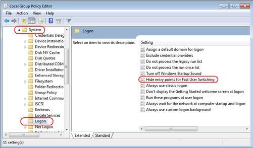 System Configuration Software Configuration Disabling Fast User Switching in Windows 7 This subsection describes how to disable Fast User Switching using the Group Policy Editor. 1. Select [Start]. 2.