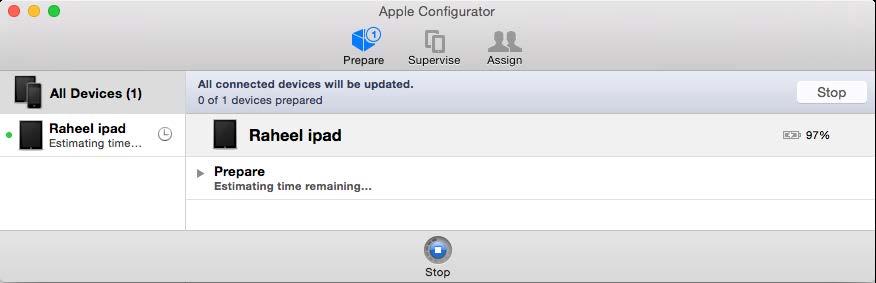 System Configuration Software Configuration Figure 41. Apple Configurator screen Note: Apple Configurator may force the ipads to upgrade to the latest version of ios. 17.