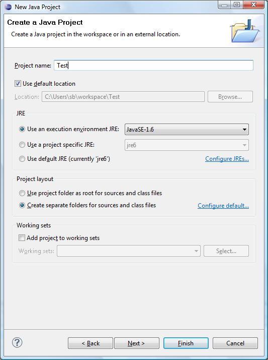 To create a simple Java application select the Java