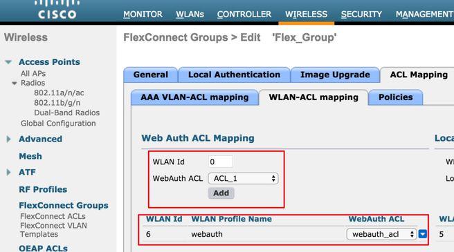 The ACL can be applied at the AP level, navigate to Wireless >All AP's