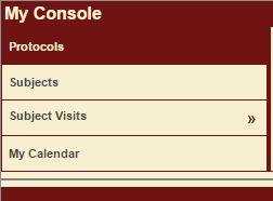 My Console opens on the Protocols tab. This tab displays all protocols to which you have been assigned as part of the protocol staff, regardless of role.