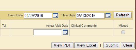 P a g e 29 b. Click the Pending Visits tab. The Pending Visits tab allows you to view all non-occurred visits within a given timeframe.
