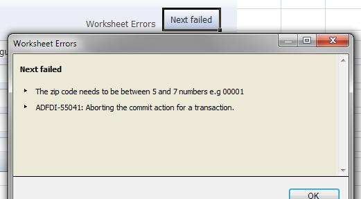 Error Reporting in an Integrated Excel Workbook Figure 12 4 Runtime View of DisplayWorksheetErrors action For more information about the Worksheet's DisplayWorksheetErrors action, see Section A.