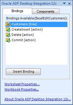 Using the Bindings Palette Integration Designer task pane.