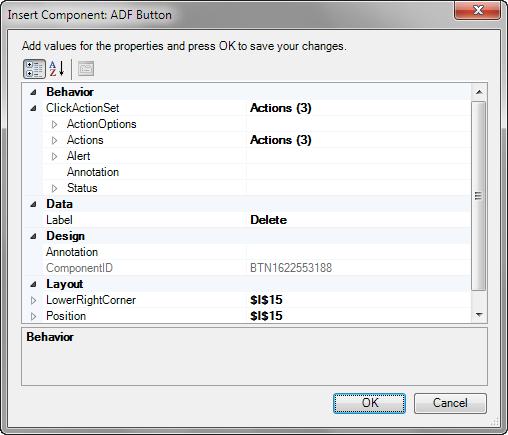 Using the Property Inspector Note: ADF Button does not support the right-click or double-click action, click the button to open the property inspector dialog.