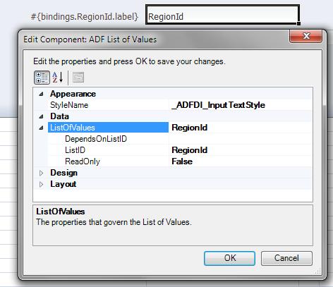 Inserting an ADF List of Values Component Figure 6 11 ADF List of Values Component To insert an ADF List of Values component: 1. Open the integrated Excel workbook. 2.