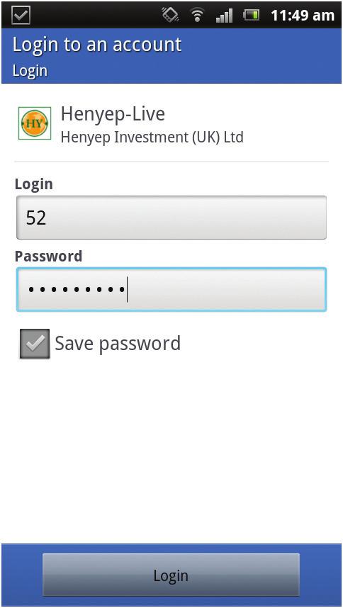 Now, enter your account number into the Login field, and your password below.