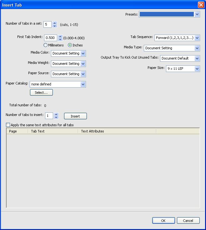 COMMAND WORKSTATION 26 Using the Insert Tab feature Use the Insert Tab feature to insert tab stock to your job when you want to specify tab text to be printed.