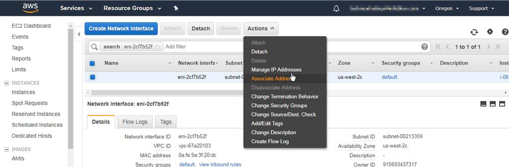 Select the Elastic IP Address to assign to your Infoblox appliance and click