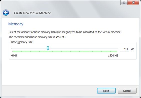 Afterwards you reach the settings where you have to assign memory for your virtual machine. Attention!