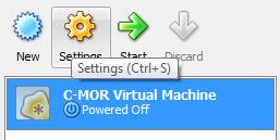 Before the just created virtual C-MOR can be started two settings need to be set that the installation runs
